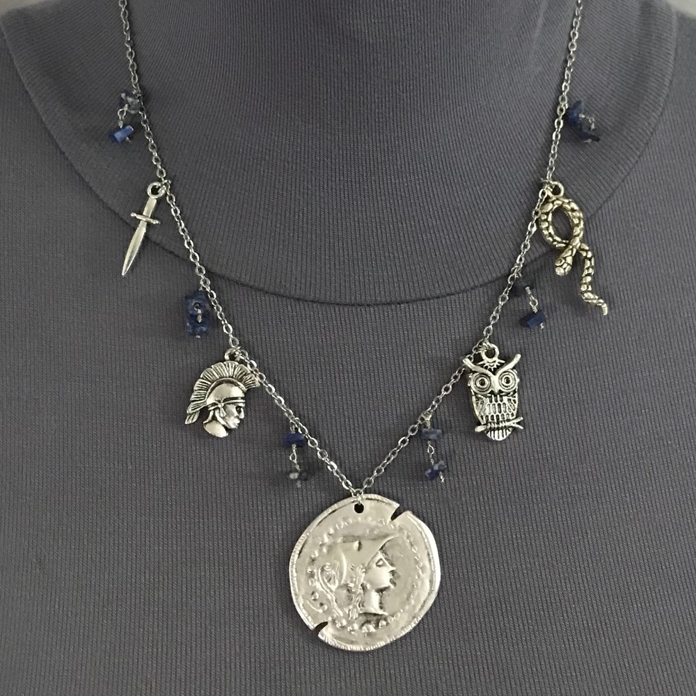 Athena Minerva Greek Roman Goddess Wisdom & War Handmade Necklace, Lapis Lazuli